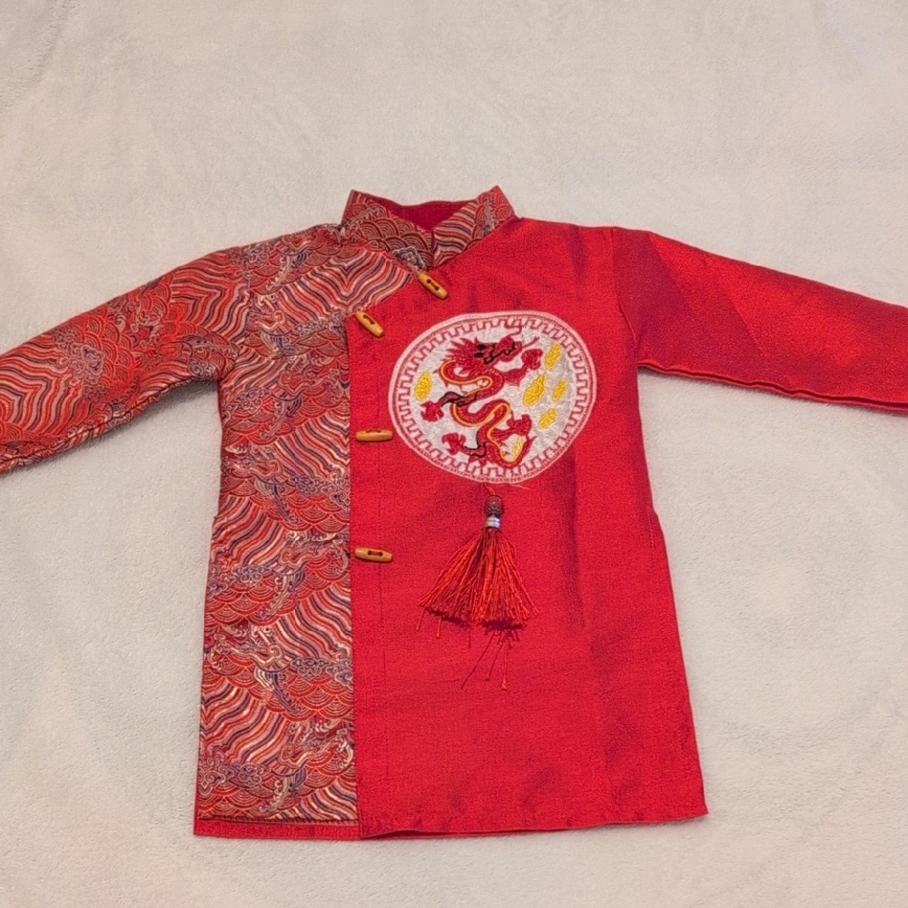 Vietnamese Ao Dai For Boys - Red Dragon Embroidered Jacket